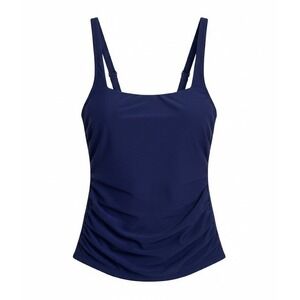 Athleta Square Neck Rib Bra Cup Tankini 34B/C Navy Blue Hidden Underwire